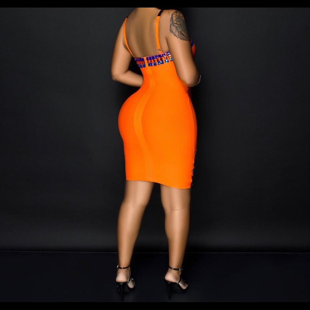 Bandage Dress Orange-Embellishments -Size M - Picture 4 of 4
